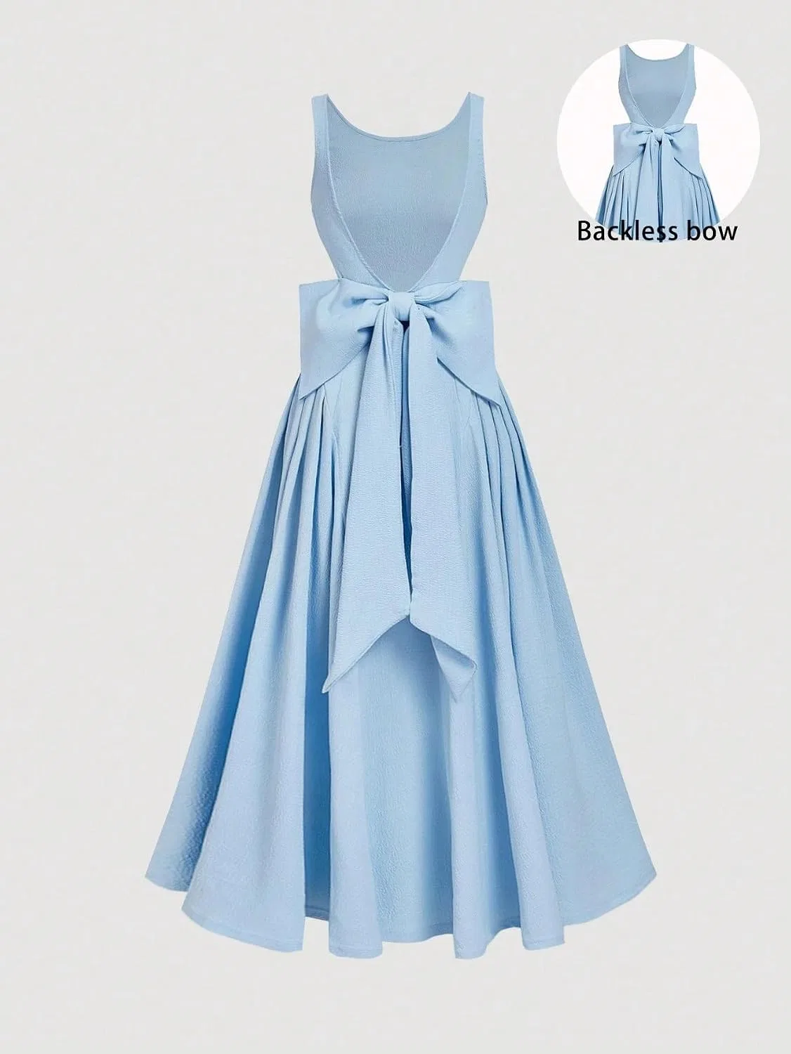Женское летнее мини-платье без рукавов с открытой спиной A-line Generic, Blue — фото 4