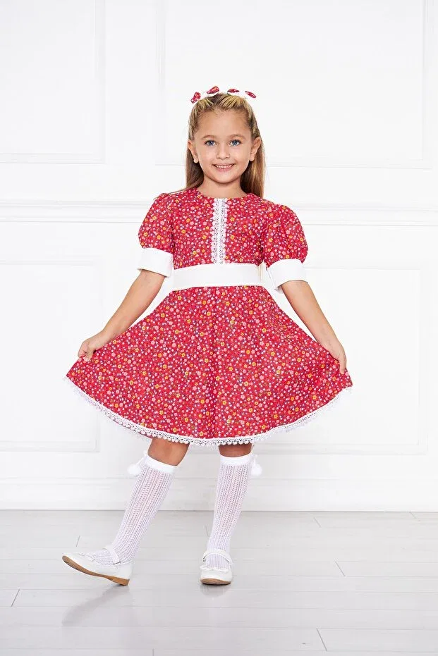 Детское платье для девочек с цветочным принтом Moda Lippa, Red