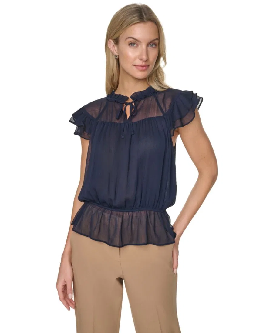 Блуза с пеплумом и рукавами-крылышками, модель Peplum Flutter-Sleeve Pull-On Tommy Hilfiger, Midnight