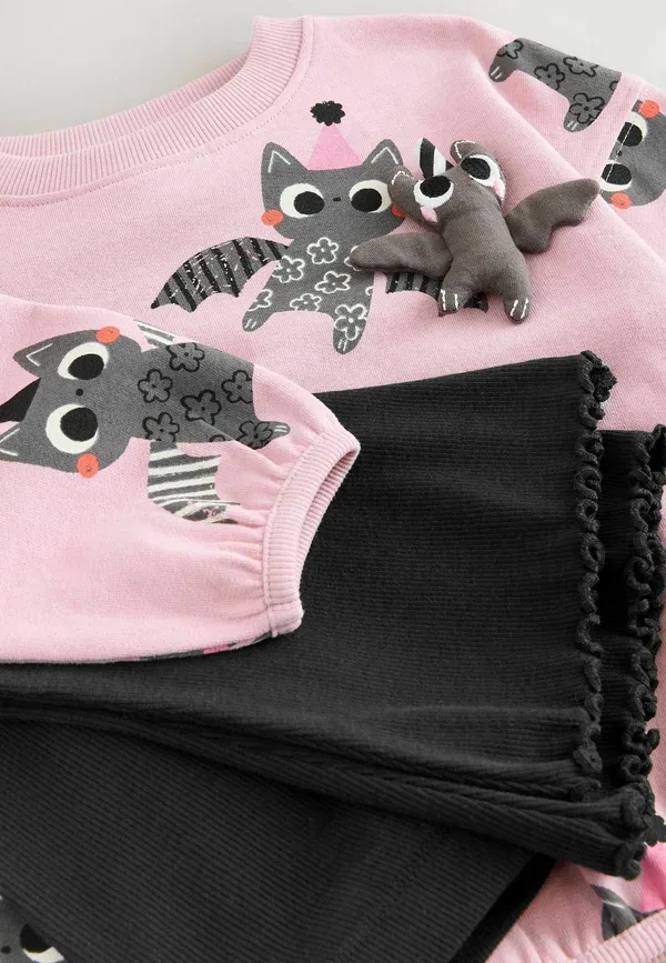 Комплект из лонгслива и брюк с принтом летучая мышь Next, Pink Halloween Padded Bat, розовый — фото 3