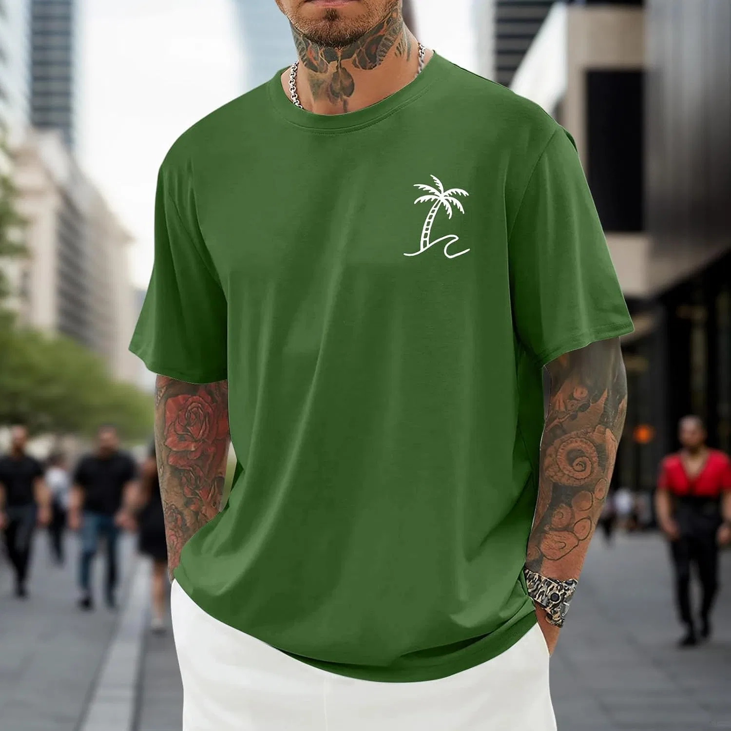 Мужская футболка с принтом пальмы, Summer Casual, Dark Green — фото 2
