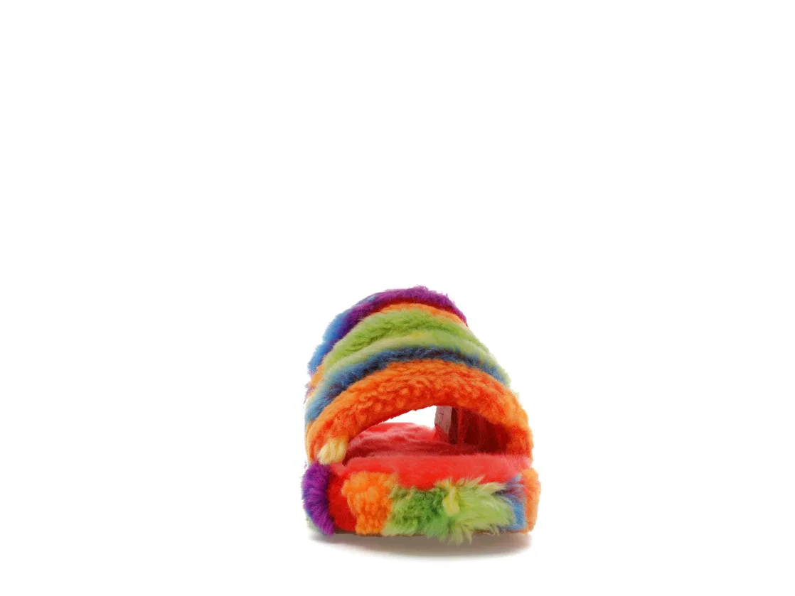 Детские шлепанцы с принтом UGG Fluff Yeah Slide Rainbow Stripes, Rainbow Stripes — фото 2