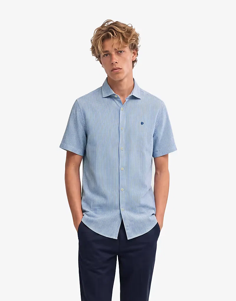 Льняная рубашка Superdry Riviera с коротким рукавом, в синюю полоску