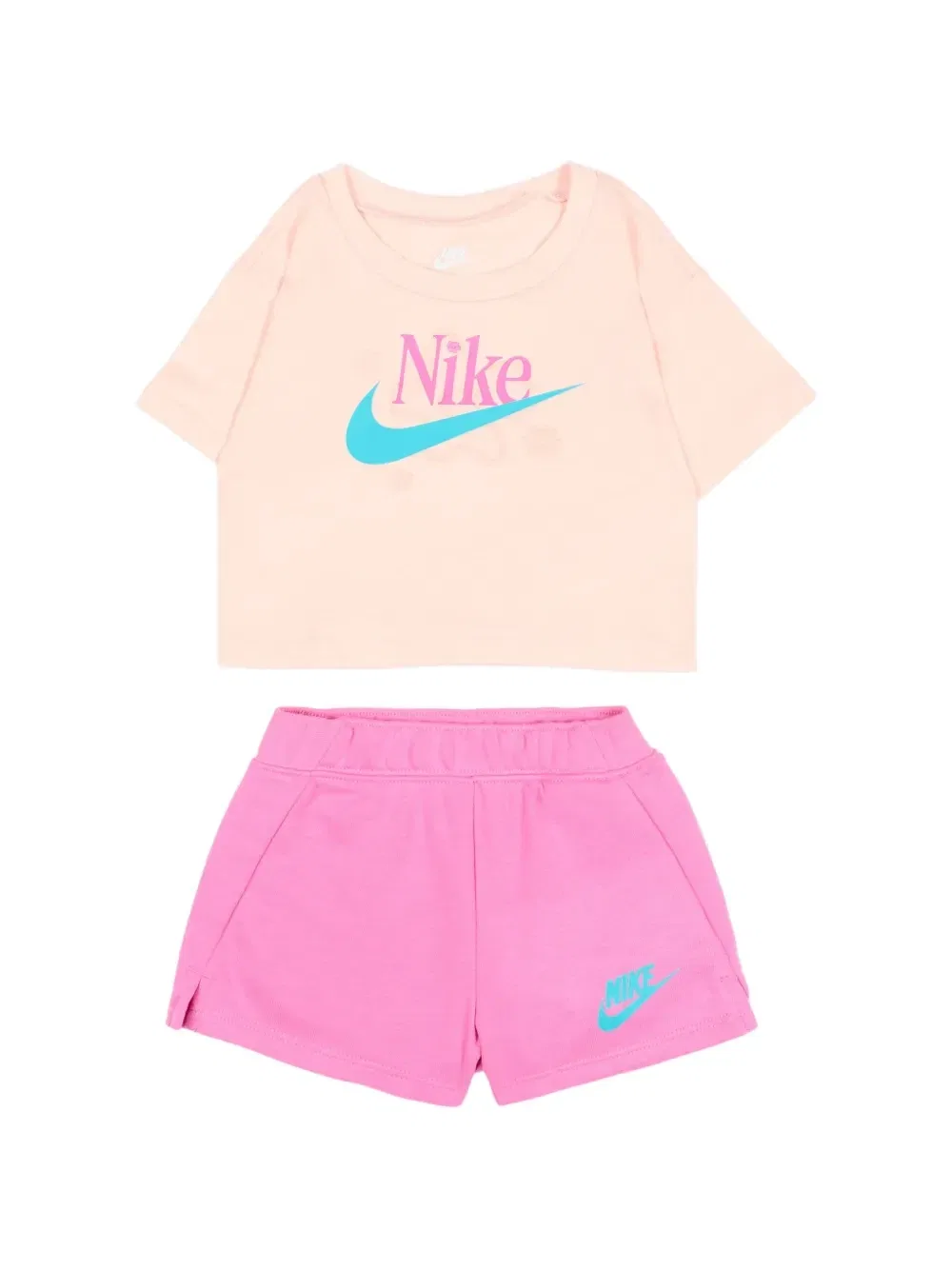 Комплект из шорт и футболки из хлопкового джерси с логотипом Nike Kids, бежевый