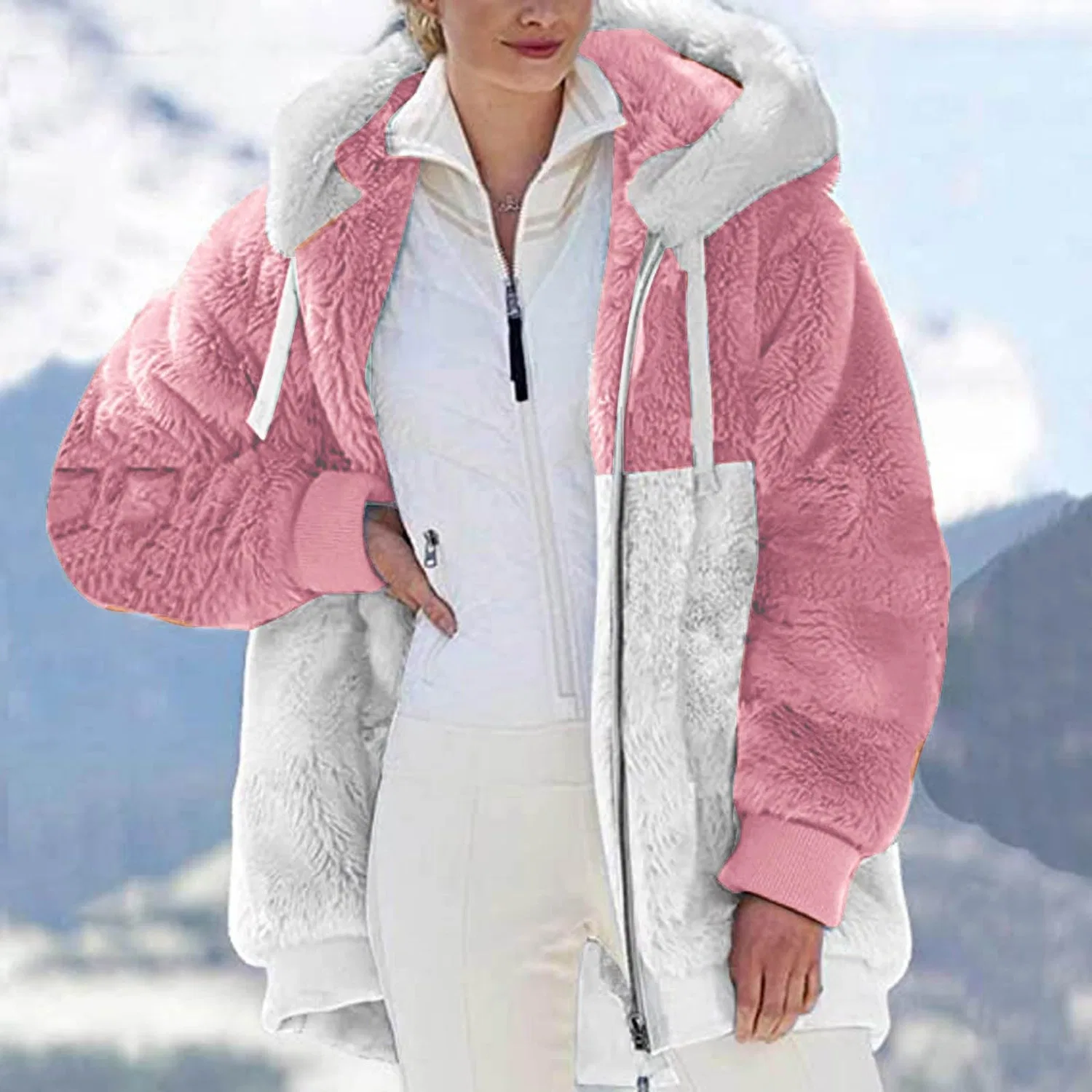 Женская флисовая куртка с капюшоном и молнией, Colore: Rosa — фото 2