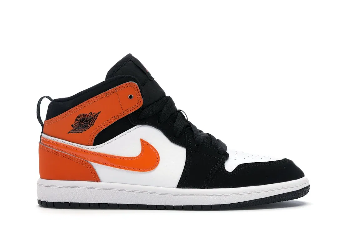 Детские кроссовки из премиальной кожи Jordan 1 Mid Shattered Backboard Jordan, Black/Starfish-Starfish-White