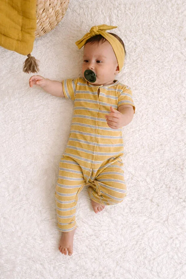 Детское боди-комбинезон с коротким рукавом Baby Boroosh, Yellow-White-Green Lines — фото 2