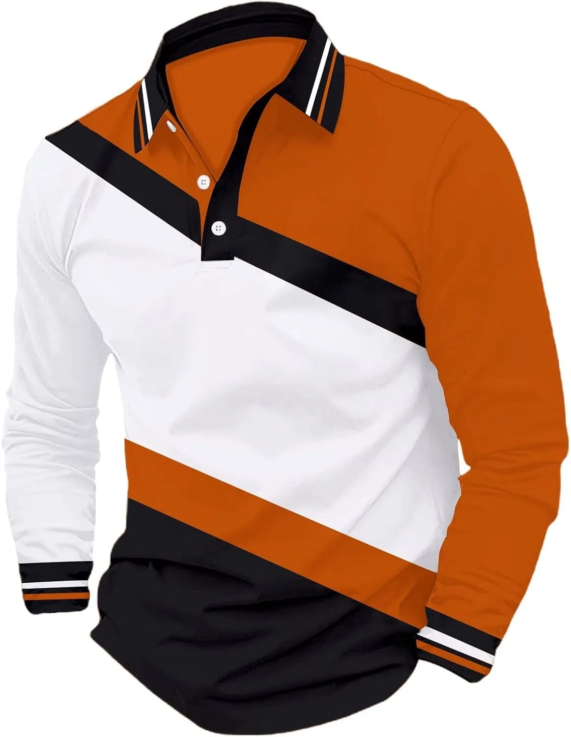 Мужская спортивная футболка поло с цветовыми блоками Miyaomn, Orange — фото 3