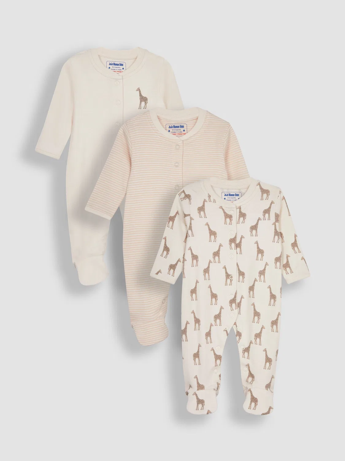 Комплект из 3 боди-слипов Жираф JoJo Maman Bébé, Natural Giraffe