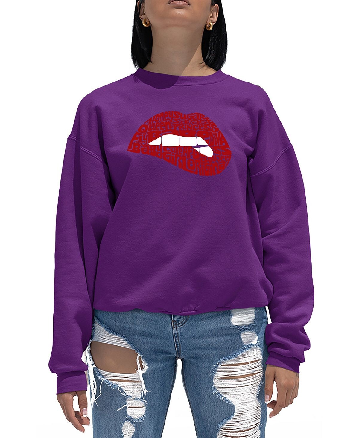 

Женская толстовка word art с круглым вырезом savage lips LA Pop Art, фиолетовый