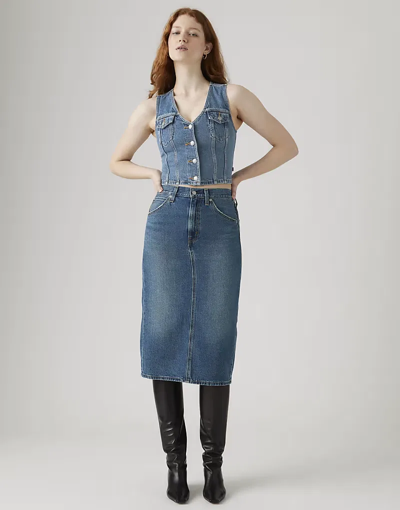 Юбка Levi's с высокой посадкой и разрезом сзади, синий — фото 3