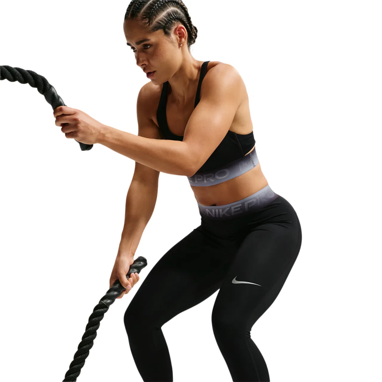 Женские леггинсы Nike Pro Dri-FIT с завышенной талией, 7/8, Ghost/Black — фото 3