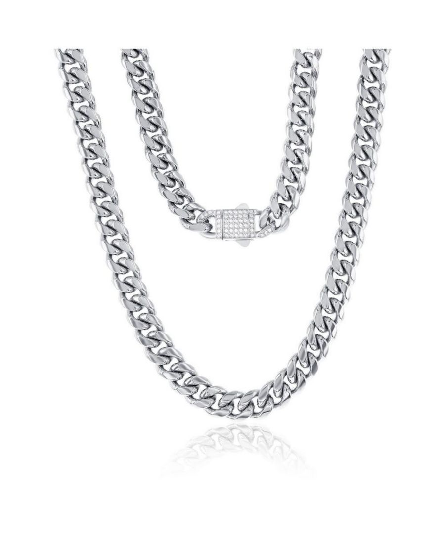 

Кулон-цепочка из нержавеющей стали в стиле Майами-Кубина с фианитами Metallo, Silver