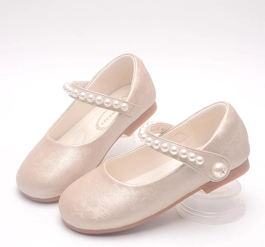 Детские балетки для девочек с жемчужным ремешком Mary Jane Flats GOJERP, Light Gold — фото 4