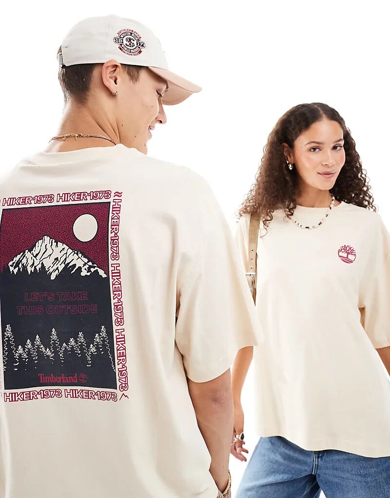 

Футболка Timberland oversize бежевого цвета с принтом гор, эксклюзивно для ASOS