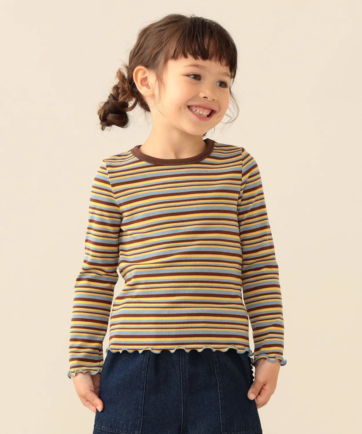 Детская футболка с длинным рукавом в полоску BEAMS mini, Sax Blue