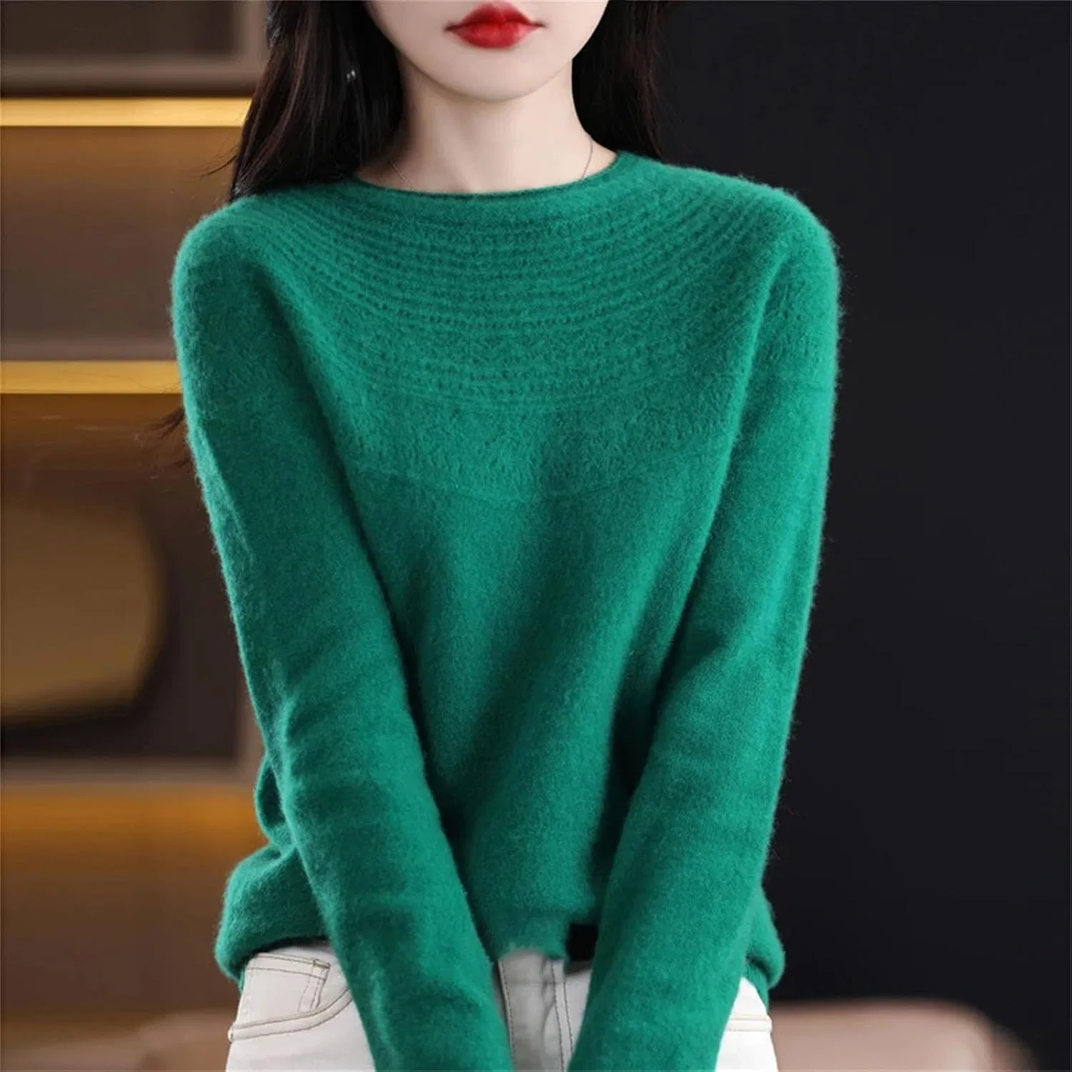 Женский свитер с круглым вырезом, Merino Wool Knitted Sweater, Zu Mu Lv — фото 4