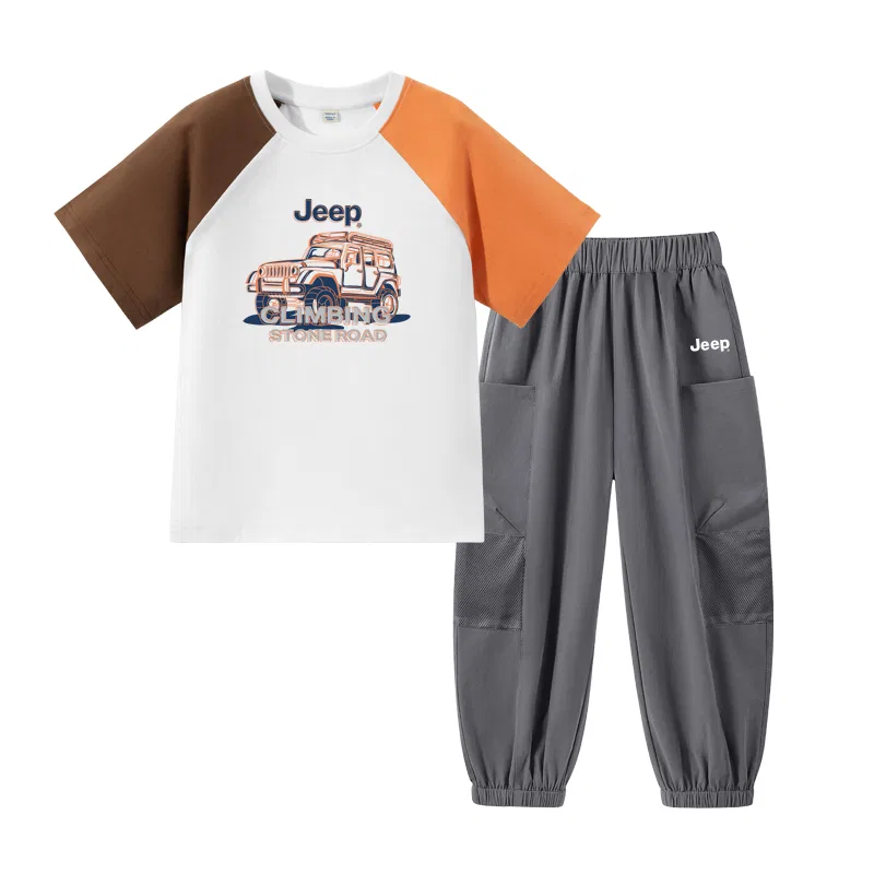 Детский спортивный костюм с круглым вырезом Jeep, Orange Brown/E SUV-Iron Gray/E White Logo K