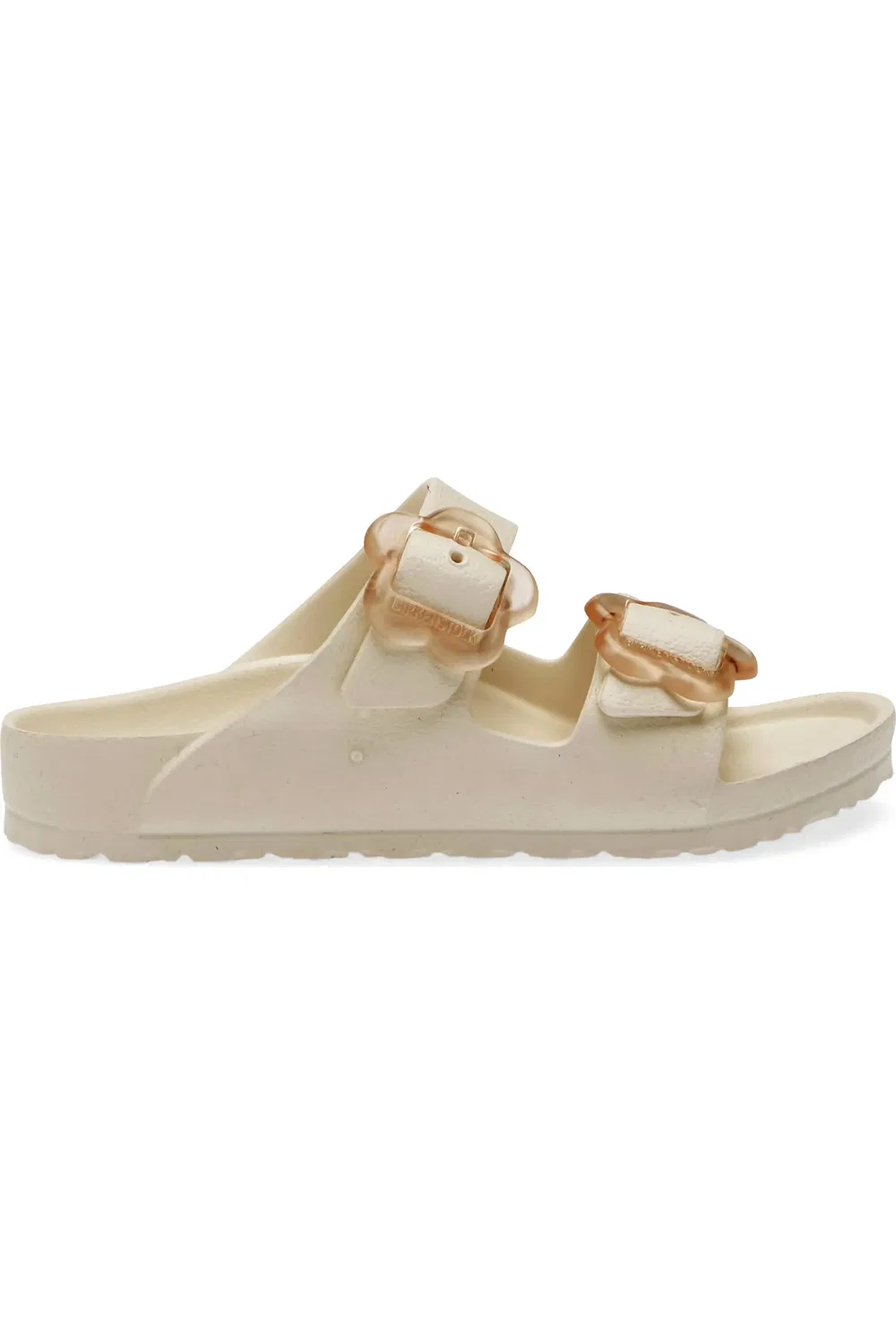 Детские сандалии-слайды с цветочными пряжками Arizona Birkenstock, Eggshell — фото 3