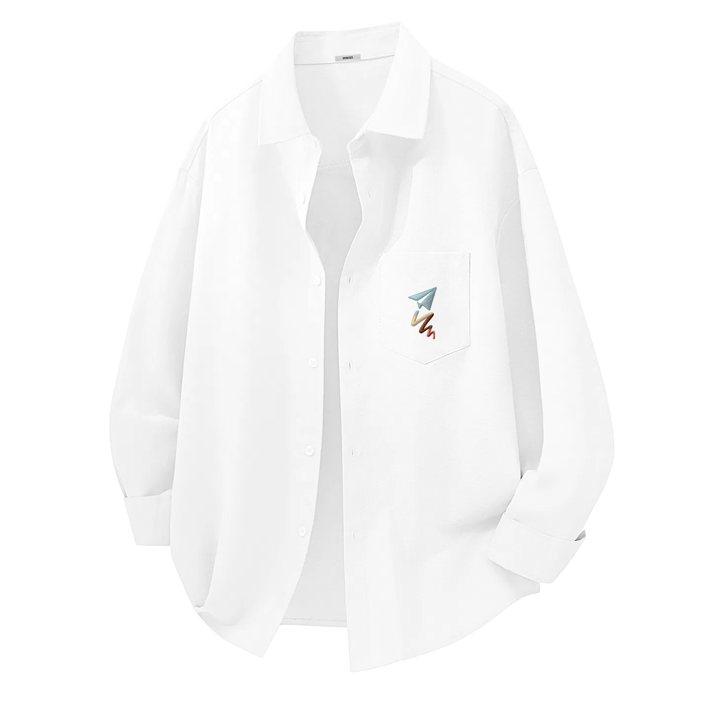 Детская рубашка с отложным воротником MINISO, Heavyweight Oxford Apricot (Ma Fei Wang Dream Chest Logo) — фото 3