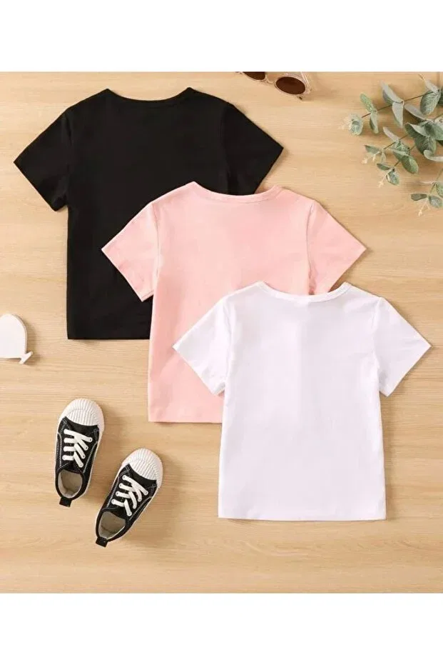Детский комплект футболок для девочек с принтом Children'S Red Heart Printed Black-White-Pink 3-Pack Morning Kids, Blackwhitepink — фото 2
