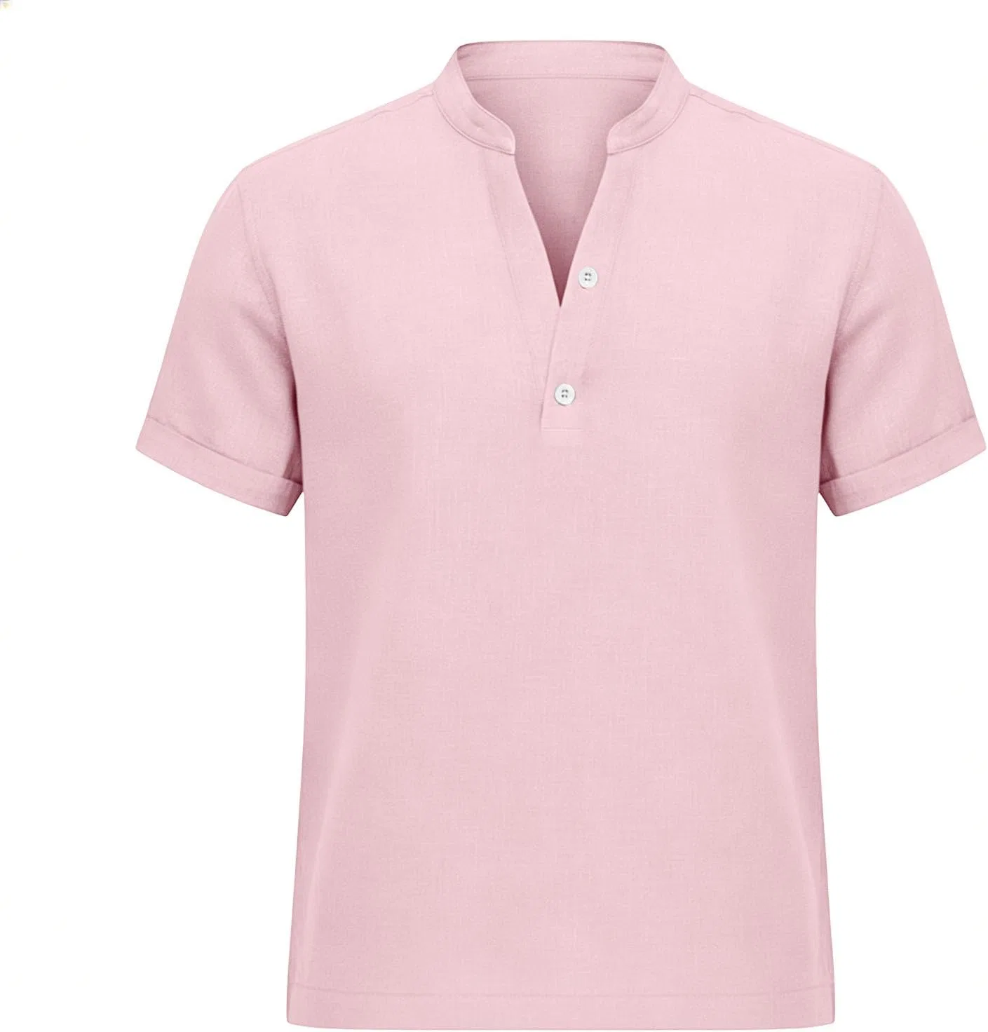 Мужская хлопковая рубашка-поло с воротником-стойкой Solid Color, Pink — фото 3