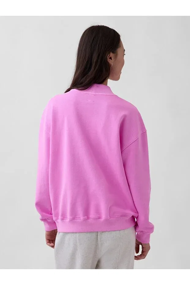 Женские свитшот оверсайз с принтом Heavyweight French Terry Oversized Mockneck Sweatshirt Gap, Pink-000 — фото 4