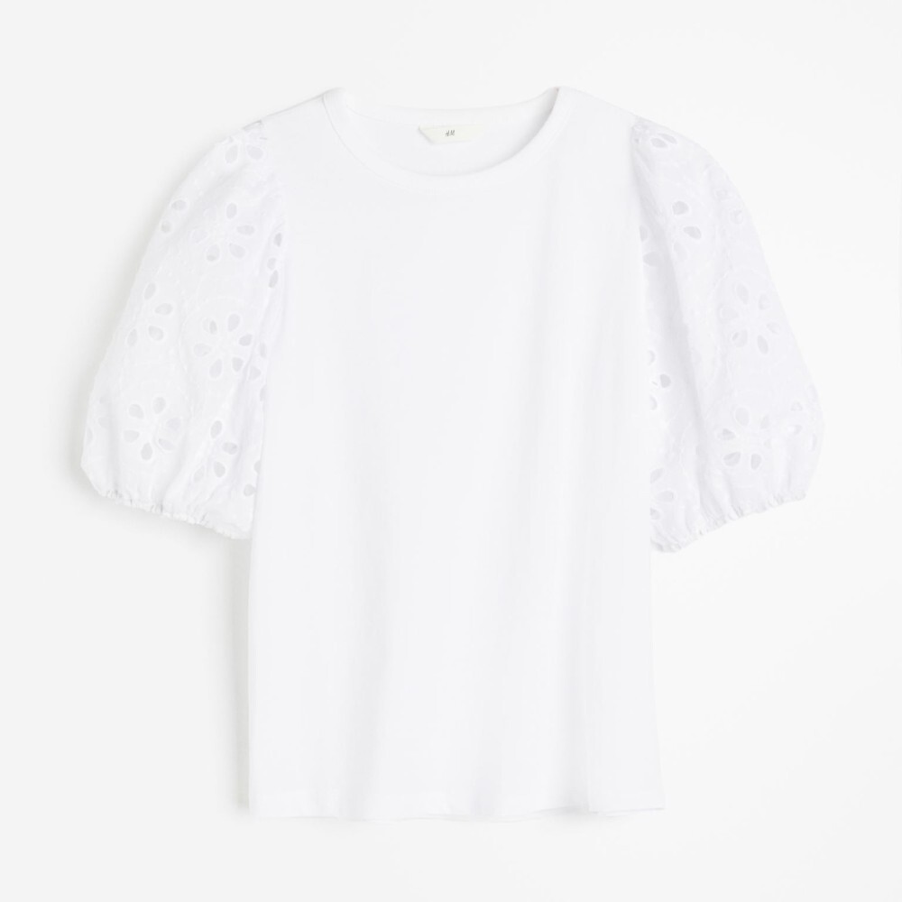 

Топ H&M Eyelet Embroidered Sleeves, белый