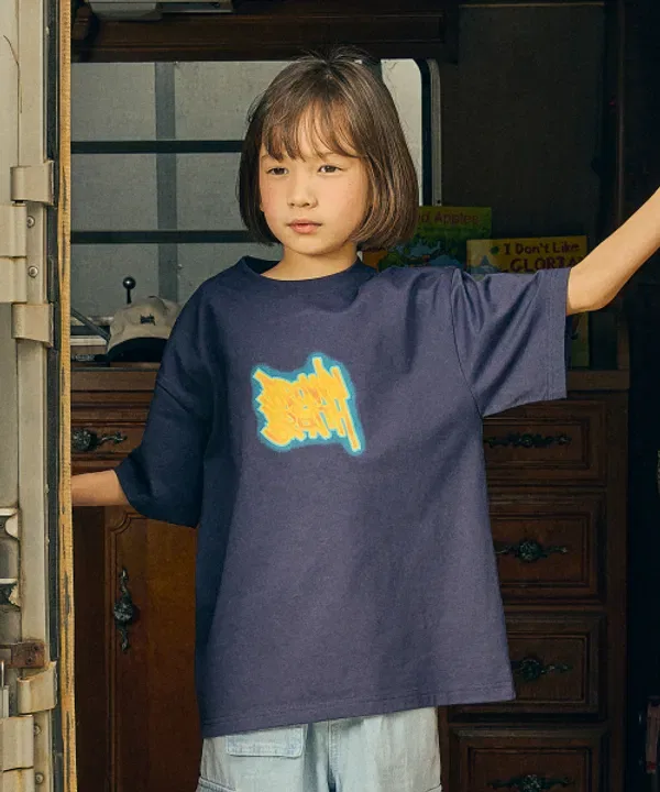 Футболка с неоновым принтом, Kids Neon Tag Tee, Brownbreath Kids, темно-синий