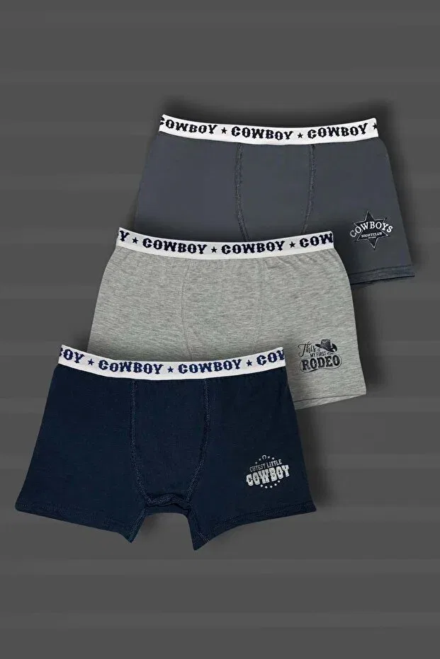 Детские боксеры для мальчиков хлопковые с принтом 3 шт Gri Mor Tekstil, Dark Gray/Navy Blue/Gray