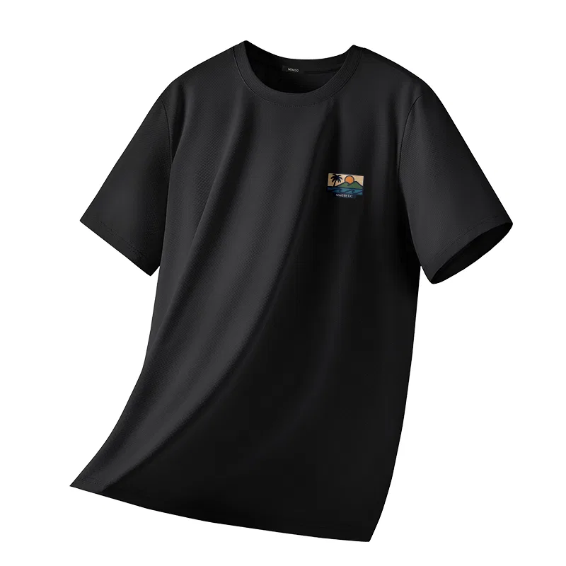Детская футболка с быстросохнущей технологией MINISO, Quick Dry Sun Protection Black (Sunset Coconut Island Chest Logo)