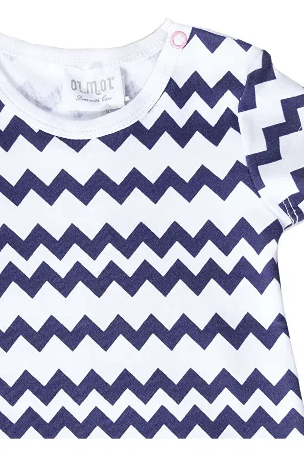 Детская футболка для девочек с принтом Organic Zigzag Patterned Ozmoz By Mukadder Özden, White-Blue — фото 3