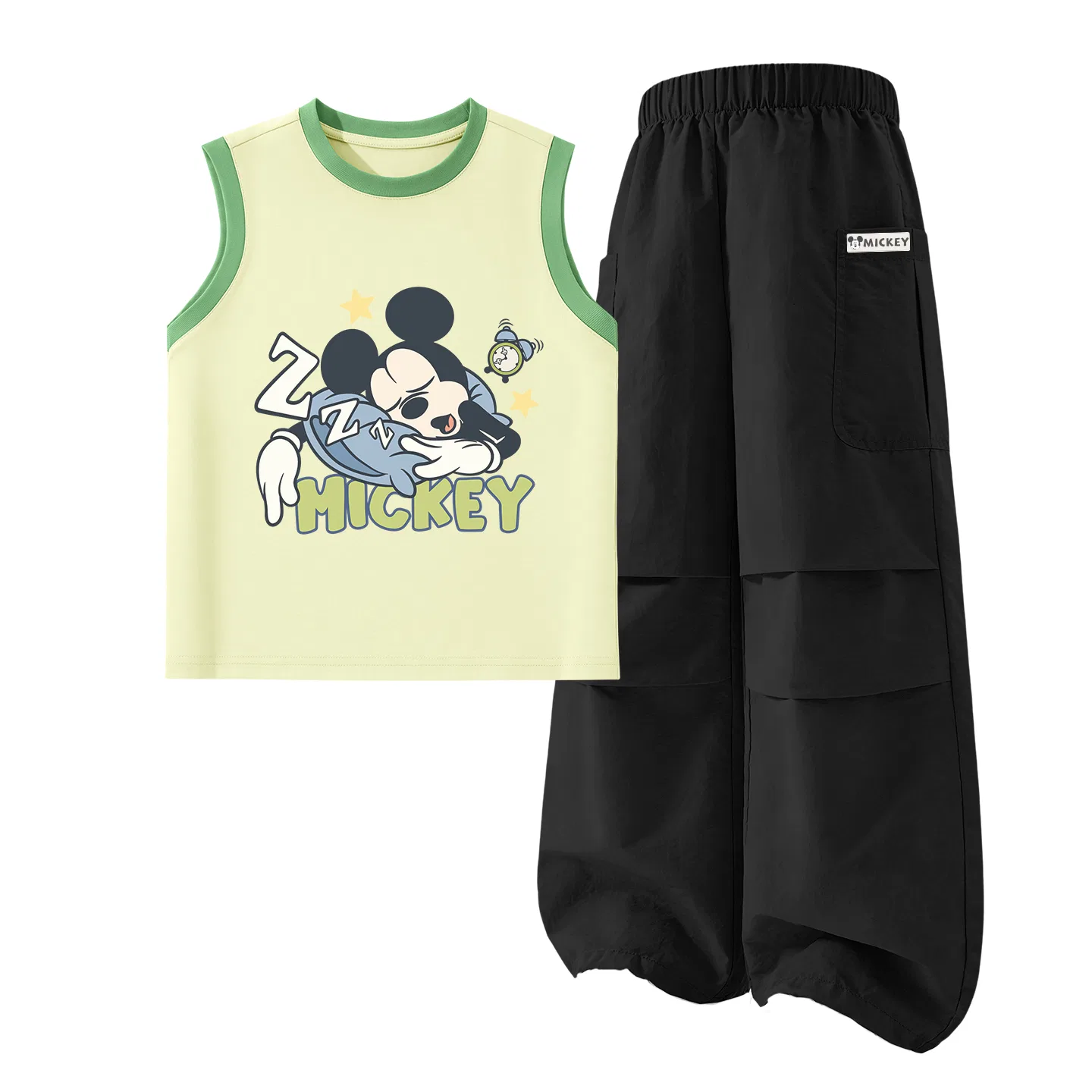Детский спортивный костюм с круглым вырезом, тонкий и дышащий, Disney, Di's Curiosity Green Yellow+Black