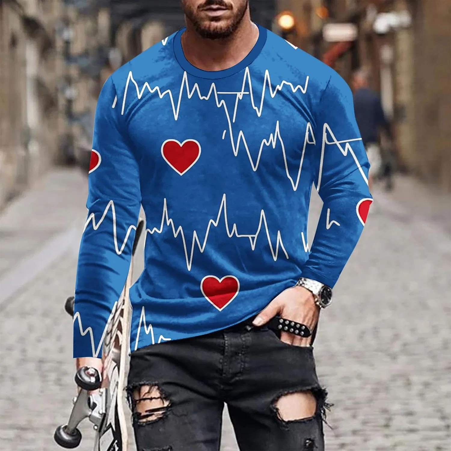 Мужская футболка с принтом сердца Casual, Blue — фото 2