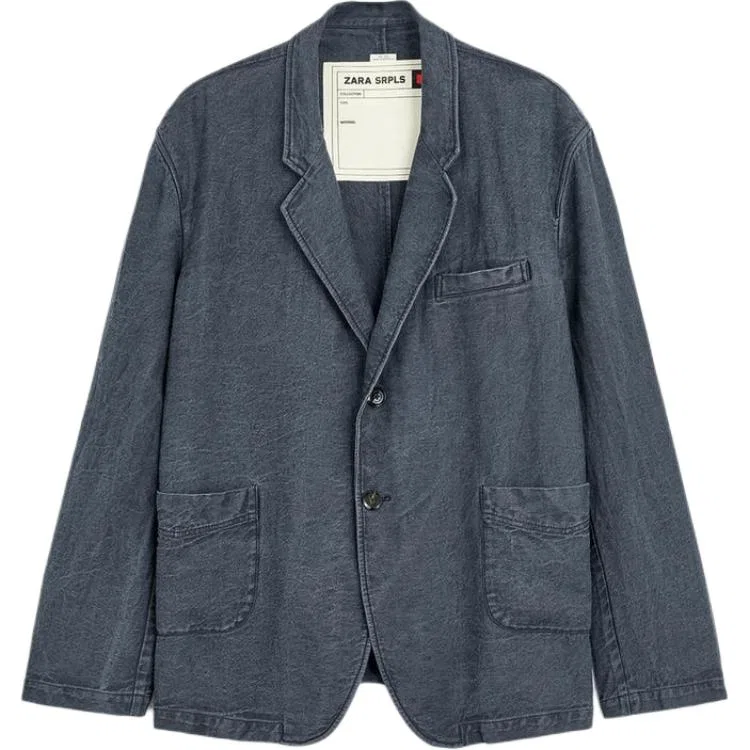 Мужской деловой костюм из льна Washed Blue ZARA