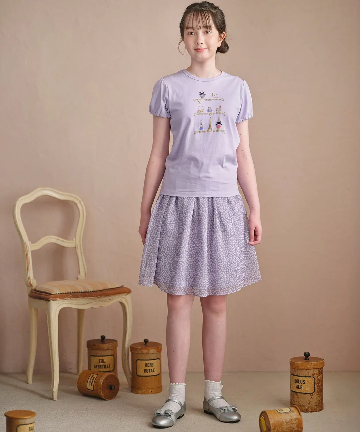 Детская футболка с объемным принтом косметики, с коротким рукавом Kumikyoku KIDS, Sax Blue — фото 2