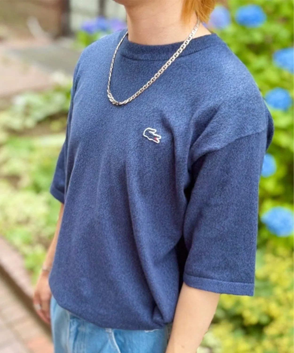 Мужская футболка из меланжевого трикотажа с логотипом LACOSTE, Индиго Блю