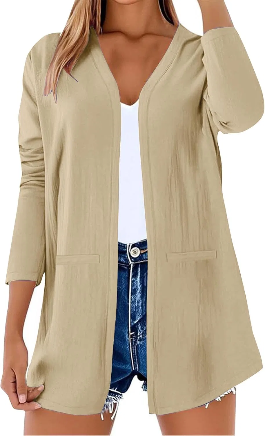 Женский легкий кардиган с карманами Loose Fit, Beige