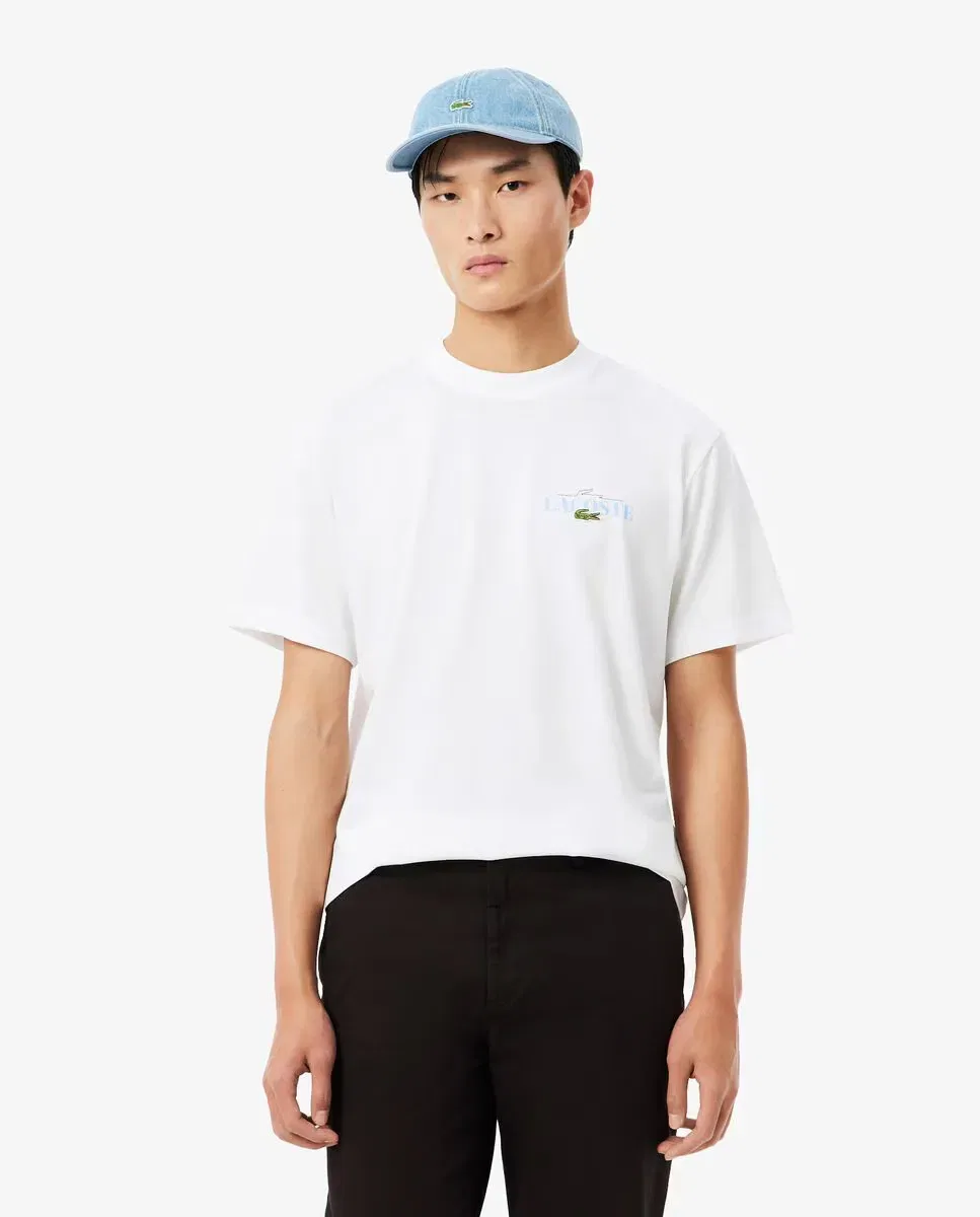 Футболка мужская Lacoste хлопок с коротким рукавом, классическая, Blanco