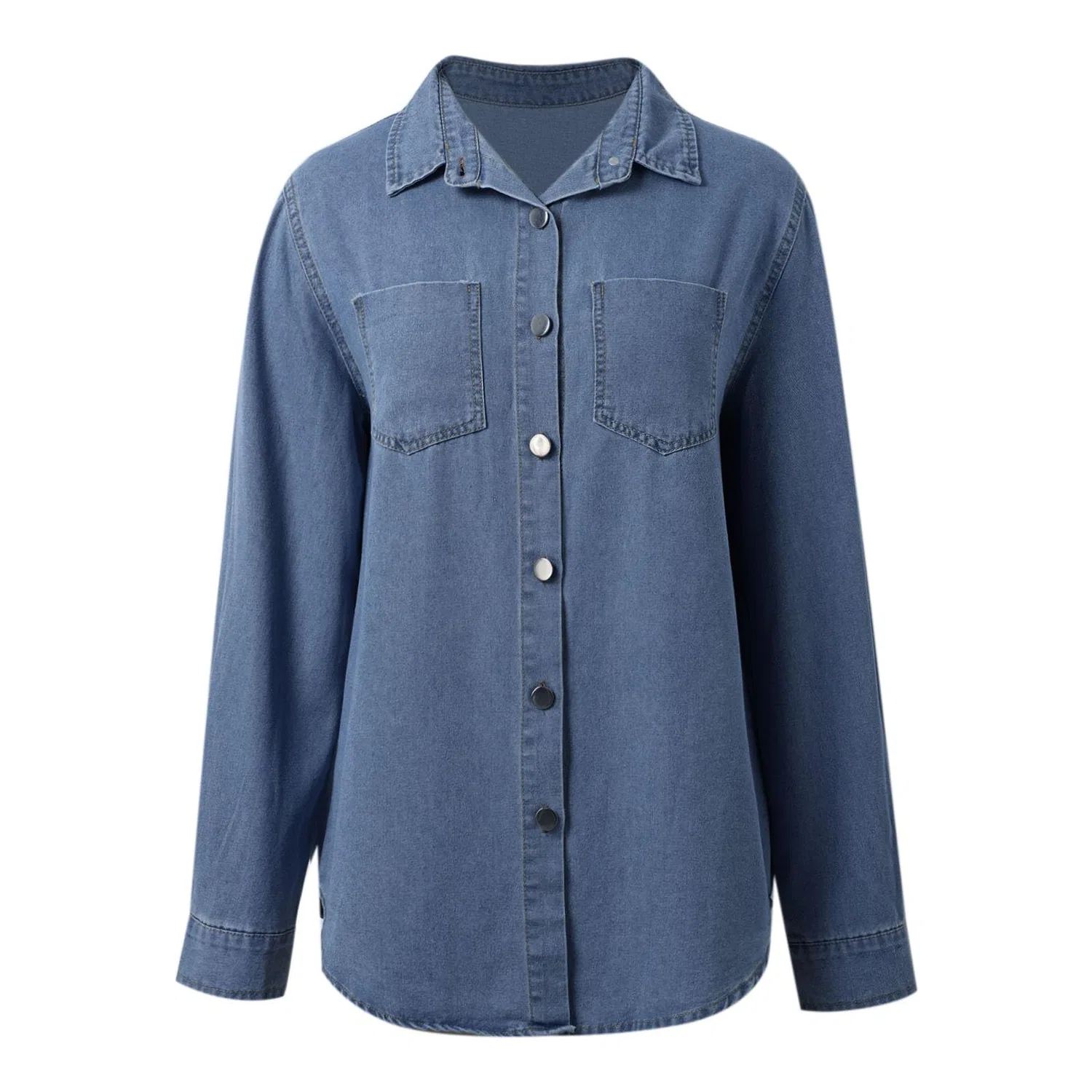 Женское джинсовое пальто-жакет оверсайз с шалью Vintage Denim, Blu — фото 2