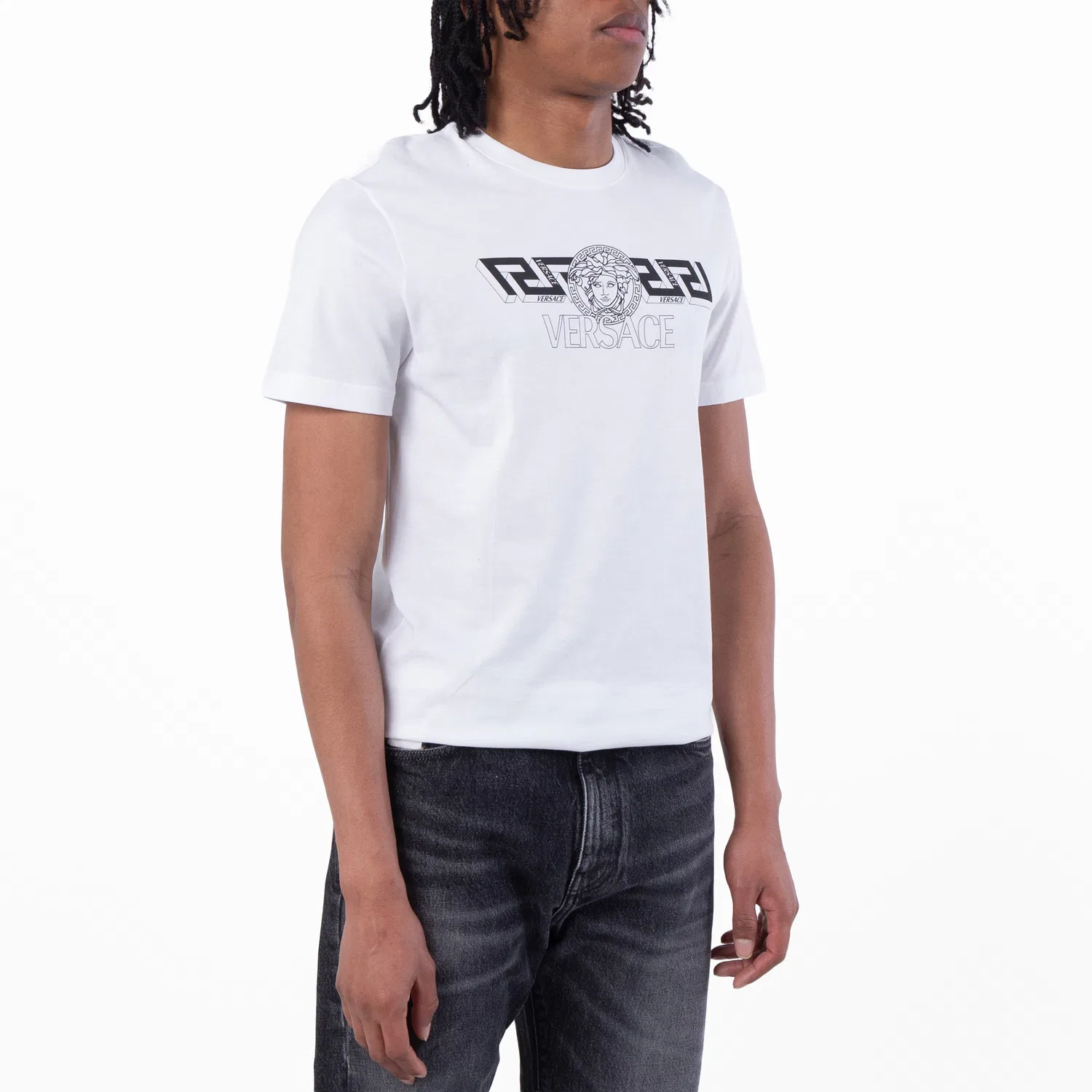 Футболка хлопковая с принтом Greca Medusa Logo Versace, Optical White — фото 3
