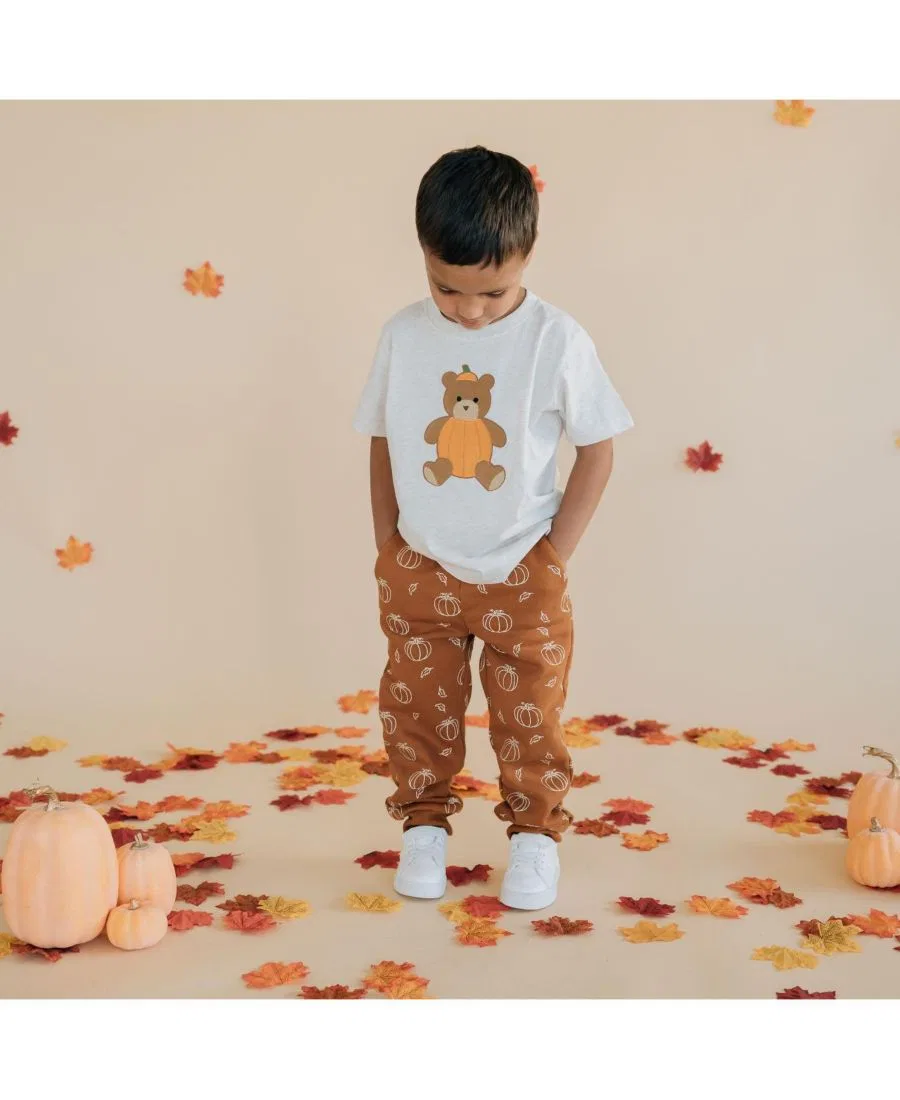 Футболка с длинным рукавом с аппликацией Pumpkin Teddy Bear Patch Sweet Wink, Natural Heather — фото 3