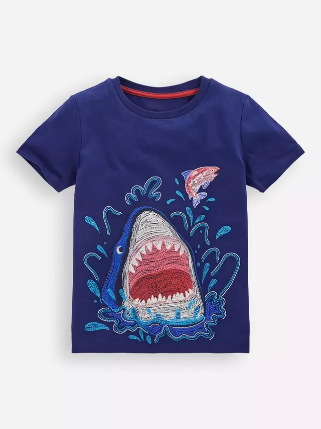 Детская светящаяся в темноте футболка Superstitch, синяя/разноцветная Mini Boden