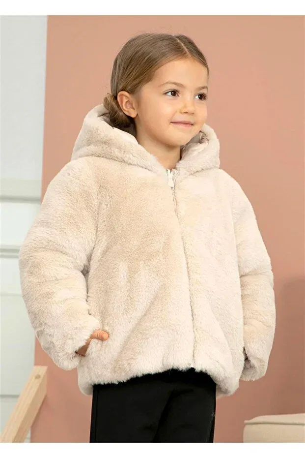 Детское двустороннее пальто для девочек с кружевным воротником Abel & Lula, Beige