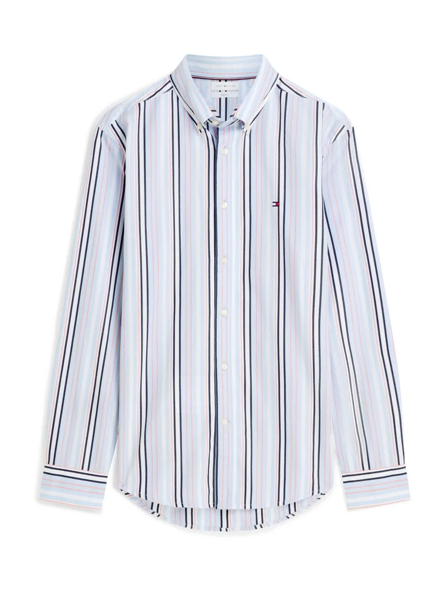 Рубашка TOMMY HILFIGER Regular fit на пуговицах, цвет «Regular Fit Multicolour Stripe», розовая