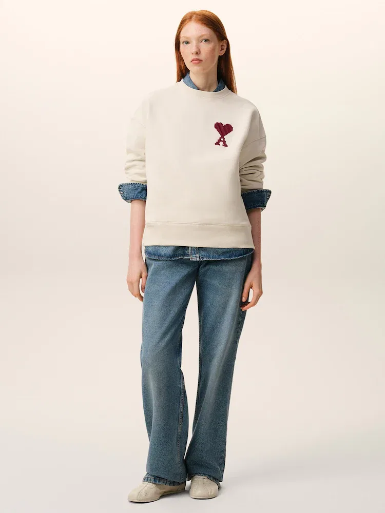 Свитшот с вышивкой Moonlight / Red Sun AMI PARIS, Beige