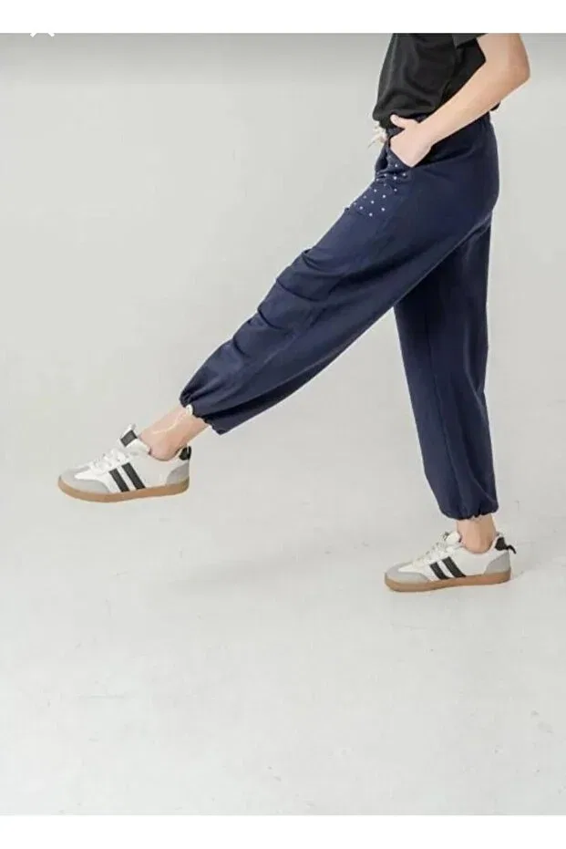 Детские спортивные штаны для девочек с принтом Aykidsclup, Navy Blue — фото 2