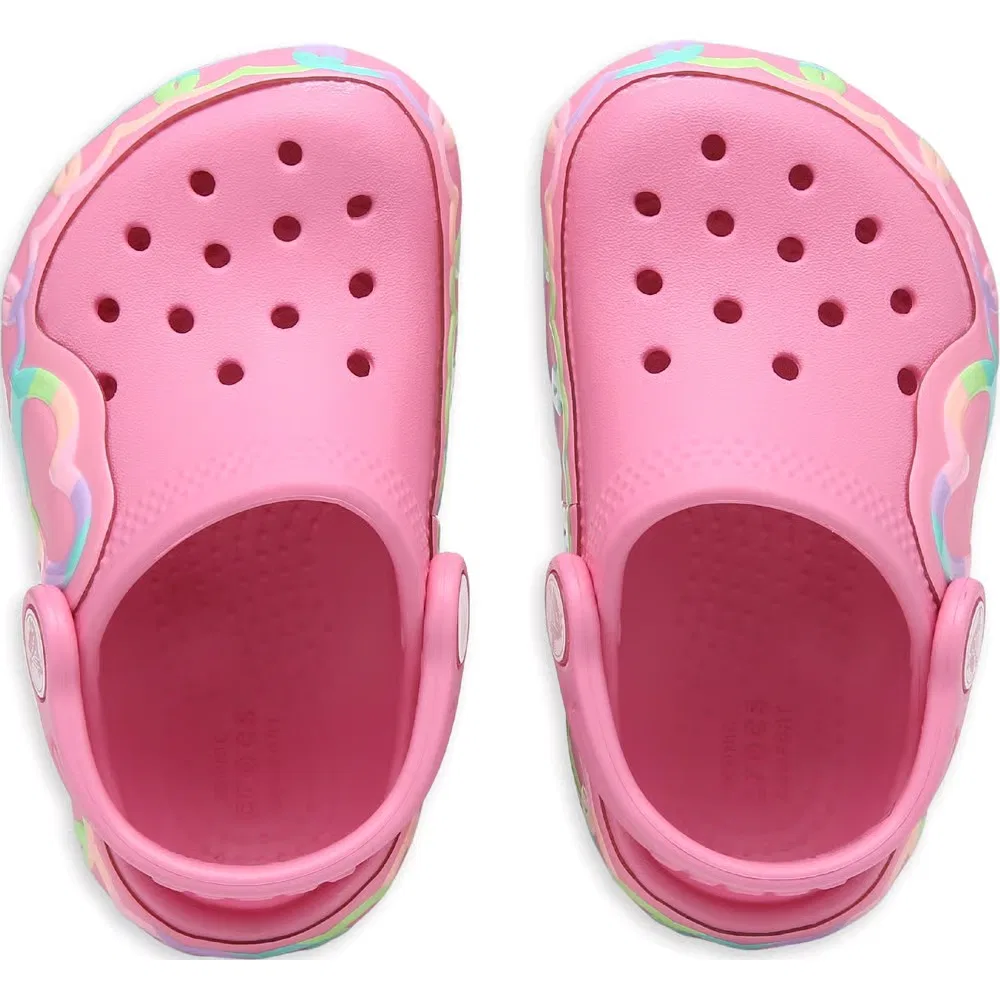 Детские классические светящиеся сабо с графическим рисунком для малышей Crocs, Pink Lemonade Hearts — фото 4