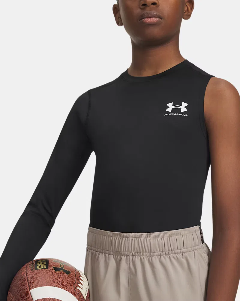 Лонгслив для мальчиков быстросохнущий HeatGear Asymmetrical Right UnderArmour, Black/White — фото 3