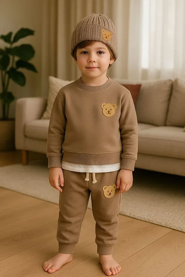 Детский комплект из свитшота и брюк с вышивкой Teddy milk coffee Şapkakids, Coffee With Milk